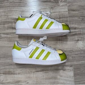 Adidas Superstar White and Lime Green Sneakers